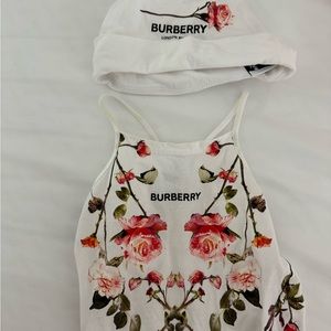 Burberry set 0-3 months. With hat, bib, and romper